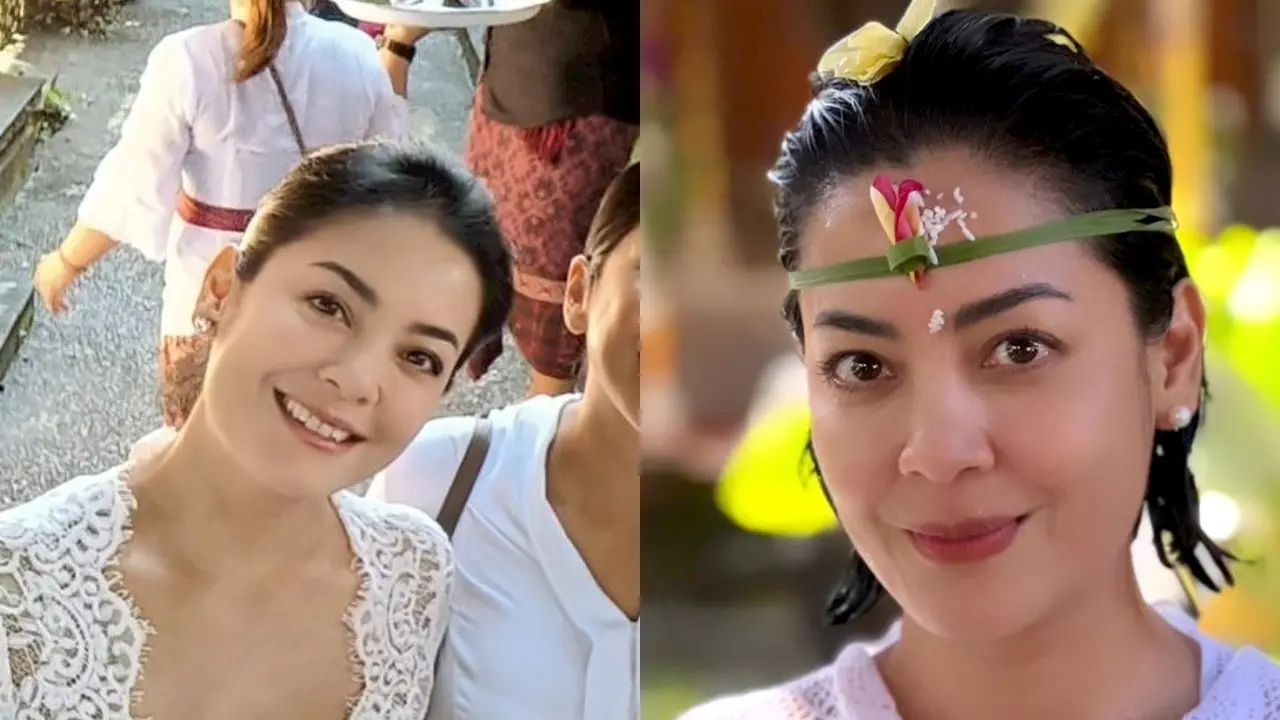 6 Pesona Awet Muda Lulu Tobing Berkebaya Putih Jalani Upacara Pelebon dan Mecaru di Bali