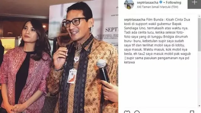 Cerita lucu Acha Septriasa salah masuk mobil Sandiaga Uno (Instagram/Septriasaacha)