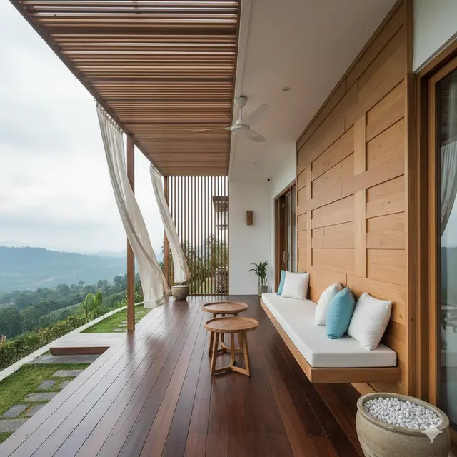 Inspirasi Teras Rumah yang Dingin Tanpa Tanaman Besar (Foto: Gemini AI)