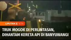 Mogok saat melewati perlintasan kereta api, sebuah truk di Banyuwangi, Jawa Timur, terguling ditabrak kereta api yang melintas. Imbas kecelakaan, lokomotif kereta api rusak dan tidak bisa melanjutkan perjalanan.