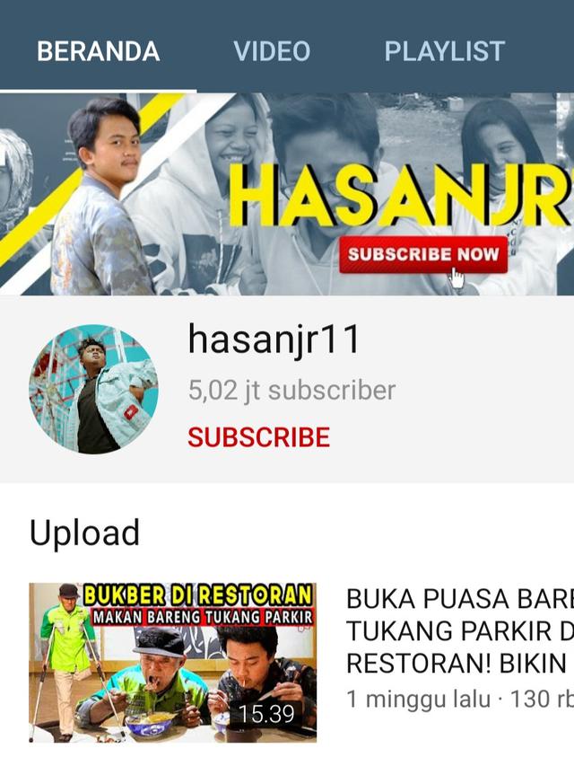 Beranda kanal YouTube Hasanjr11. (Foto: YouTube)