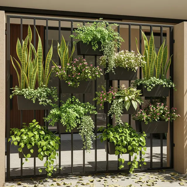 Pagar besi minimalis dengan vertical garden (Image by Gemini AI)
