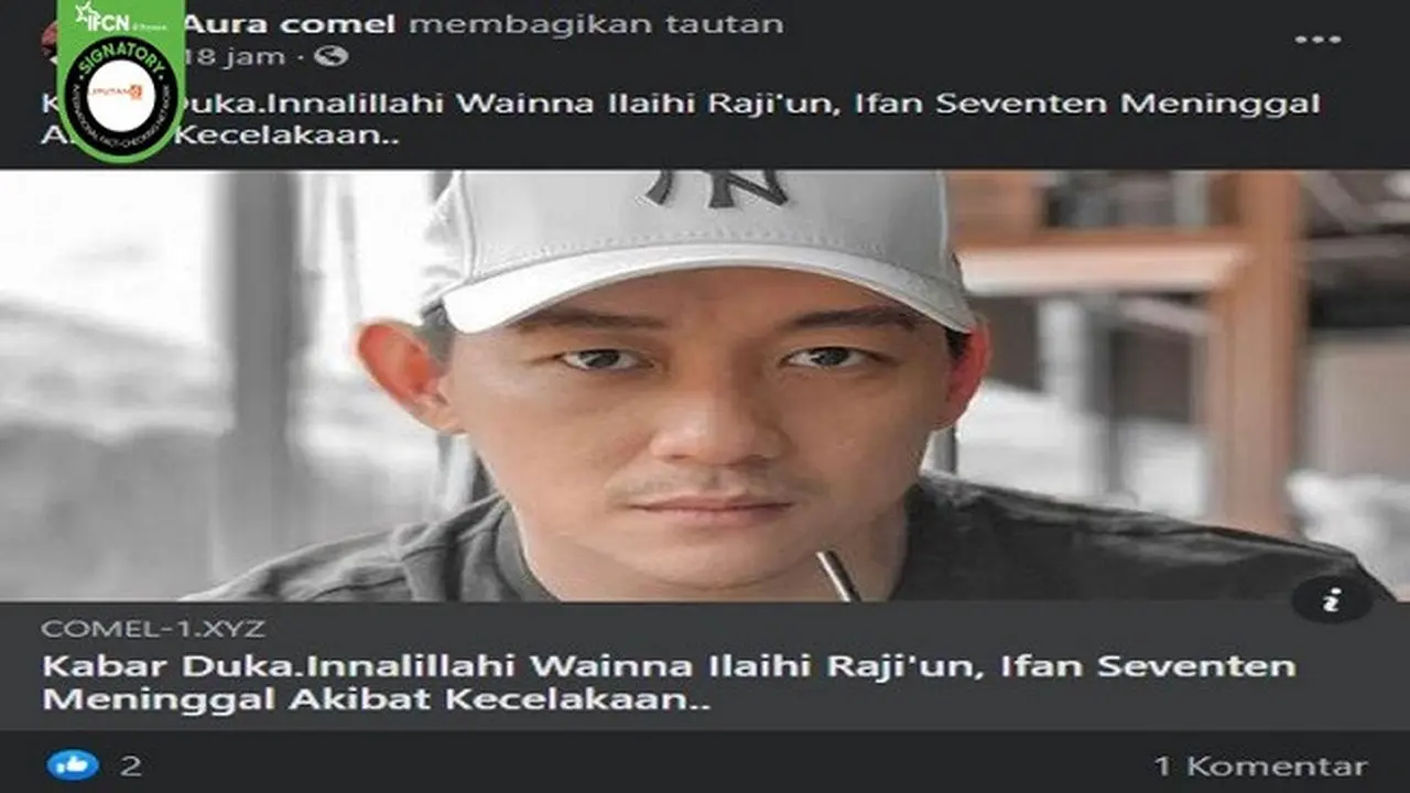 Gambar Tangkapan Layar Kabar Hoaks Ifan Seventeen Meninggal Dunia Akibat Kecelakaan Pada 14 Juni 2021 (sumber: Facebook).