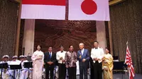 Duta Besar Jepang untuk Indonesia Masafumi Ishii memimpin Kampai di Hari Ulang Tahun Pasukan Bela Diri Jepang ke-63 (Liputan6.com/Teddy Tri Setio Berty)