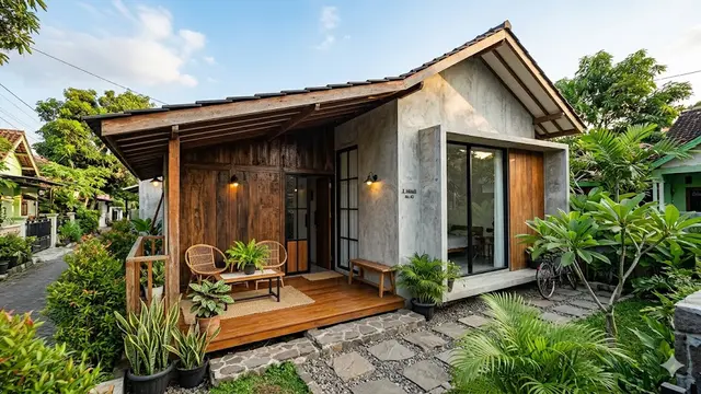 7 Desain Rumah Sederhana dengan Perpaduan Kayu dan Beton Ekspos yang Modern
