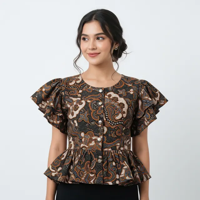 9 Model Blouse Batik Lengan Ruffle Peplum