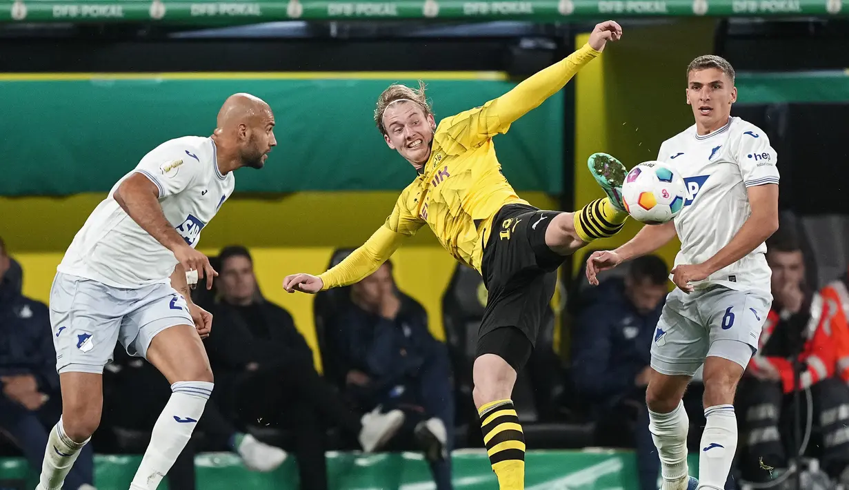 Borussia Dortmund meraih kemenangan tipis 1-0 atas Hoffenheim dalam pertandingan DFB Pokal. (AP Photo/Martin Meissner)