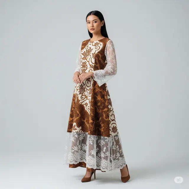 Dress Batik Kombinasi Tile Elegan 2025.