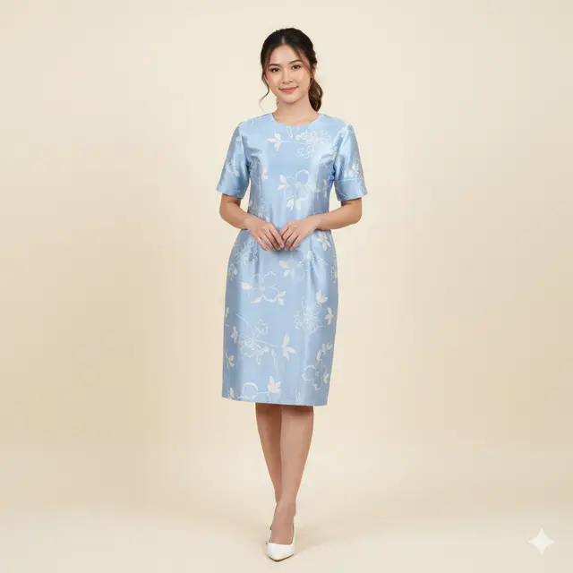 Model Dress Batik Lengan Pendek Motif Minimalis Warna Pastel. Gemini