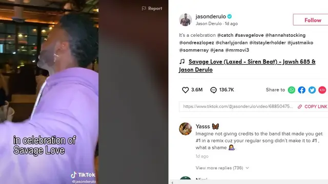 Video perayaan Savage Love Jason Derulo (TikTok/ jasonderulo)