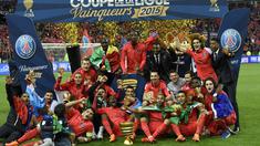 Pemain PSG rayakan juara setelah mengalahkan Bastia