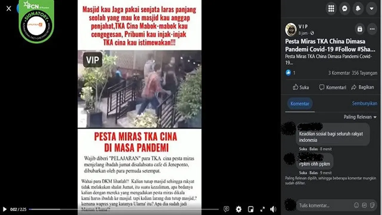 Gambar Tangkapan Layar Video yang Diklaim TKA China Pesta Miras Saat Pandemi Covid-19 di Jeneponto (sumber: Facebook).