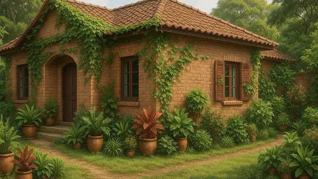 Rumah dengan Bata Tempel/ Ilustrasi gambar oleh AI
