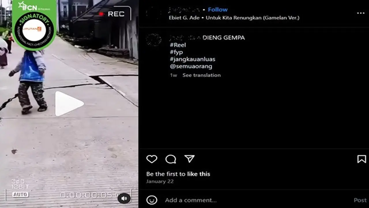 Gambar tangkapan layar video yang diklaim gempa terjadi di dataran tinggi Dieng, Banjarnegara. (sumber: Facebook)