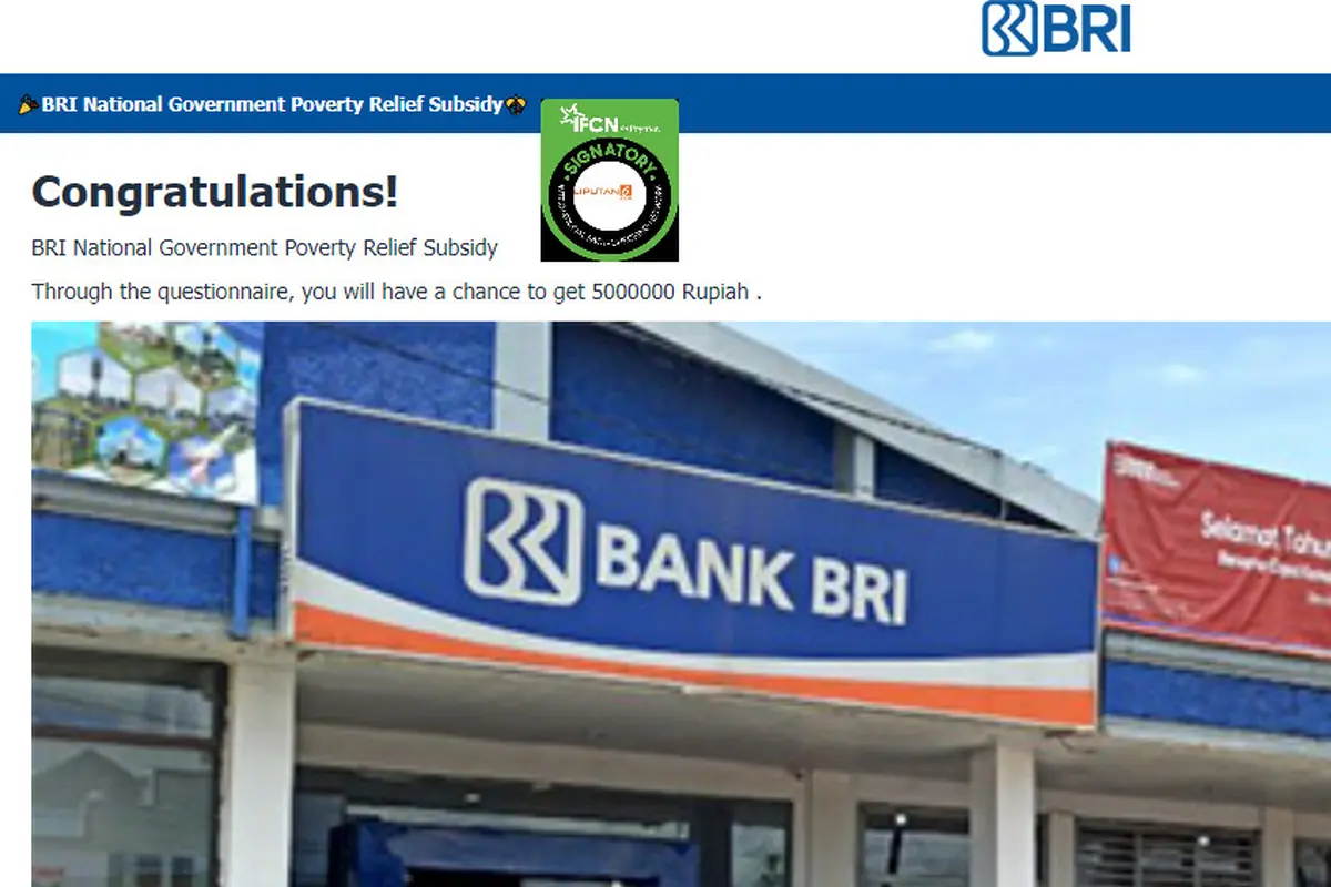 Tangkapan layar  informasi BRI bagikan subsidi pengentasan kemiskinan dari Pemerintah sebesar Rp 5 juta