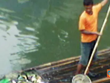 Citizen6, Jakarta: Masyarakat sekitar membantu membersihkan sampah yang menggenang di sungai tersebut. (Pengirim: Teguh Ardiyanto)