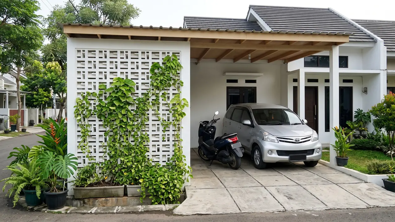 Model Carport dengan Dinding Roster