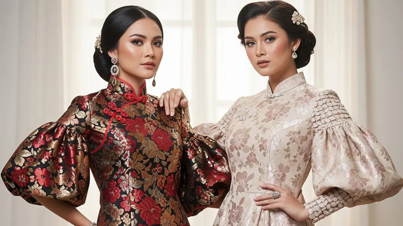 Dress Brokat Lengan Balon Pendek