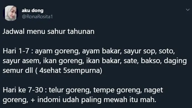 5 Rekomendasi Menu Sahur Ala Netizen Ini Unik Menggelitik
