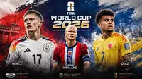 Florian Wirtz, Erling Haaland, dan Luis Diaz menuju Piala Dunia 2026. (Bola.com/Generated AI)