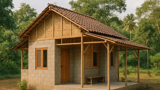 Model Rumah Kecil tapi Cantik dari Bambu dan Batako di Desa