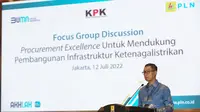 Direktur Utama PLN Darmawan Prasodjo di acara Focus Group Discussion Procurement Excellence untuk Mendukung Pembangunan Infrastruktur Ketenagalistrikan di Jakarta, Selasa (12/7).