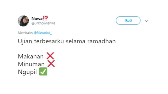 Cuitan kocak (Sumber: Twitter/unknownahw)
