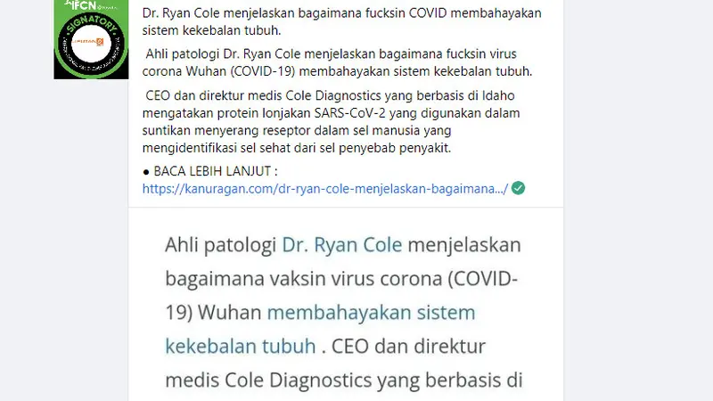 Cek Fakta Liputan6.com mendapati klaim vaksin Covid-19 membahayakan kekebalan tubuh
