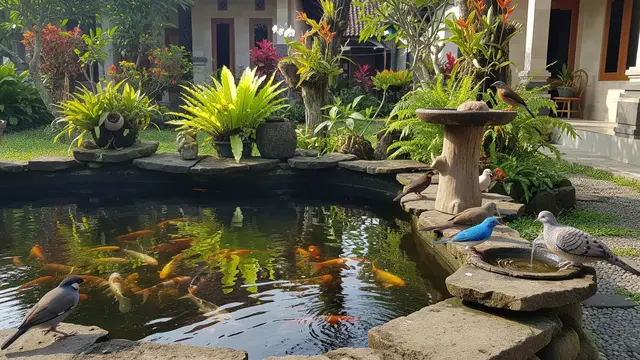 Inspirasi Kolam Ikan di Taman Rumah yang Bisa Menarik Kehadiran Burung dan Bikin Suasana Asri Model Tepian Batu Alam
