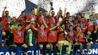 Meksiko menjuarai Piala Concacaf 2015 setelah menang 3-2 atas Amerika Serikat di Stadion Rose Bowl, Pasadena, Minggu (11/10/2015) pagi WIB. (AFP PHOTO / MARK RALSTON)