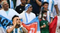 Ekspresi pemain Argentina&nbsp;Lautaro Martinez di pertandingan Grup C Piala Dunia Qatar 2022 melawan Arab Saudi di Stadion Lusail, Doha, Selasa (22/11/2022). (AFP/Kirill Kudrayavtsev)