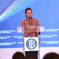 Menteri BUMN Rini Soemarno memberi sambutan dalam launching Gerbang Pembayaran Nasional (GPN) di Gedung BI, Jakarta, Senin (4/12). GPN bisa menekan biaya investasi dan infrastruktur bagi perbankan karena dapat dipakai bersama. (Liputan6.com/Angga Yuniar)