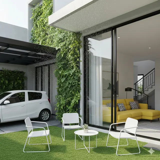Teras Rumah Minimalis Menyatu Ruang Tamu dan Carport