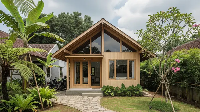 Model Rumah Kayu Atap Miring Dua Sisi