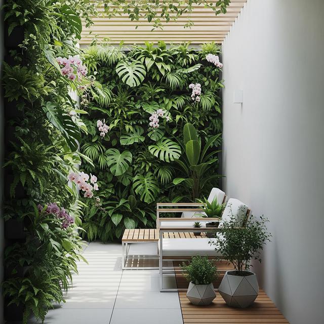 Desain Teras Kecil dengan Taman Vertikal