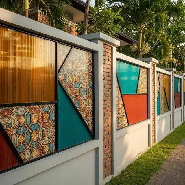 Model Pagar Bata atau Beton Setengah Badan Kombinasi Polikarbonat