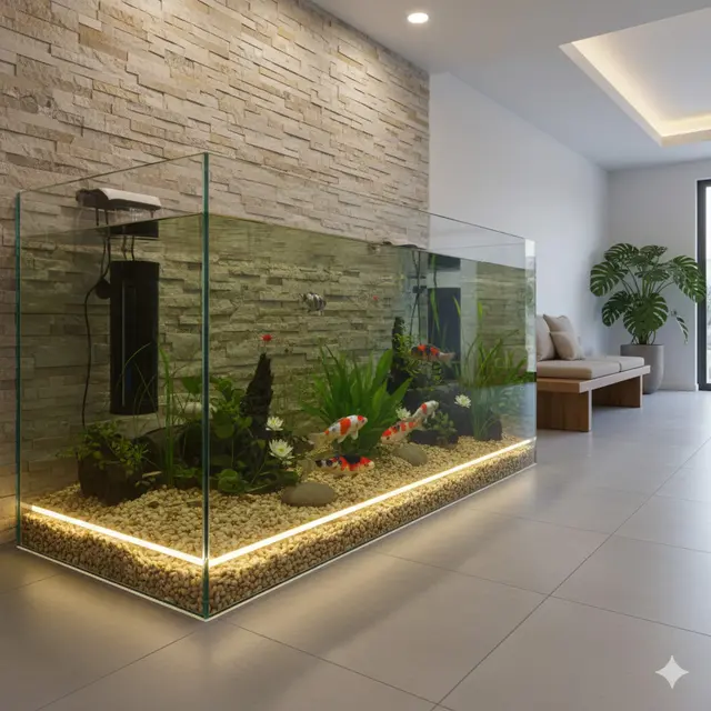 7 Desain Kolam Ikan Mini Kombinasi Batu dan Kaca, Perpaduan Estetika Alam dan Sentuhan Modern di Rumah