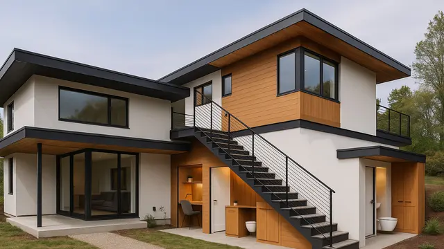 Model Desain Rumah L-Shape Dua Lantai Split-Level/Ilustrasi gambar oleh AI