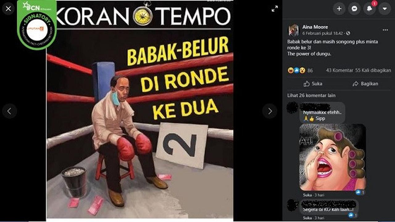 Gambar Tangkapan Layar Sampul Koran Tempo yang Sudah Diedit (sumber: Facebook)