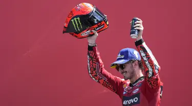 Ini menjadi modal bagus bagi Bagnaia jelang jeda paruh musim MotoGP 2023. (AP Photo/Peter Dejong)