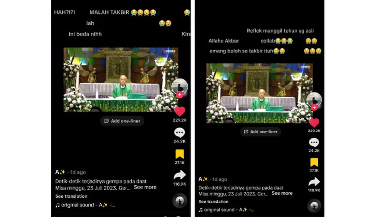 Viral Detik-Detik Gempa Mengguncang DI Yogyakarta Saat Misa di Gereja Kristus Raja Baciro Tengah Berlangsung. Dari Video yang Viral Terdengar Teriakan Takbir 'Allahu Akbar' Berkali-Kali. Namun, Tidak Jelas Apakah Itu Berasal dari Umat atau Bukan