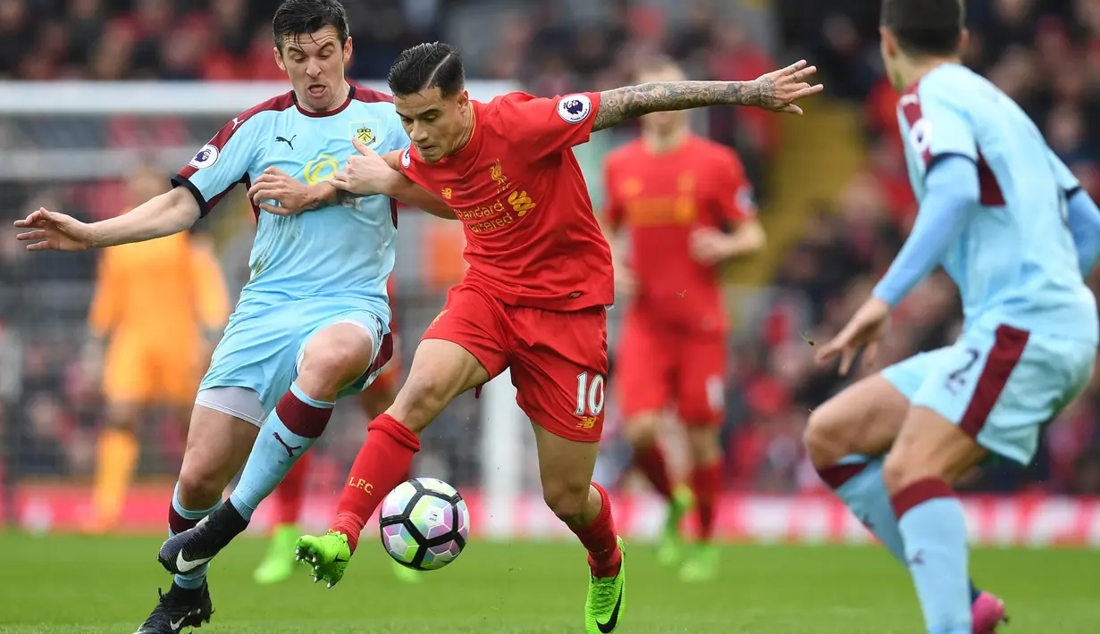 Philippe Coutinho - Pemain asal Brasil ini sempat menjadi pemain andalan Liverpool antara tahun 2013 sampai 2018. Dia mampu mencetak 41 gol dan 37 assist dari 152 penampilan di Premier League untuk The Reds. (AFP/Paul Ellis)