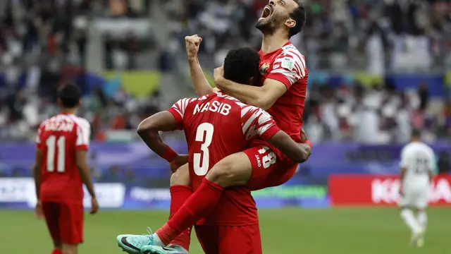 Selebrasi pemain Yordania usai menyingkirkan Irak dari Piala Asia 2023