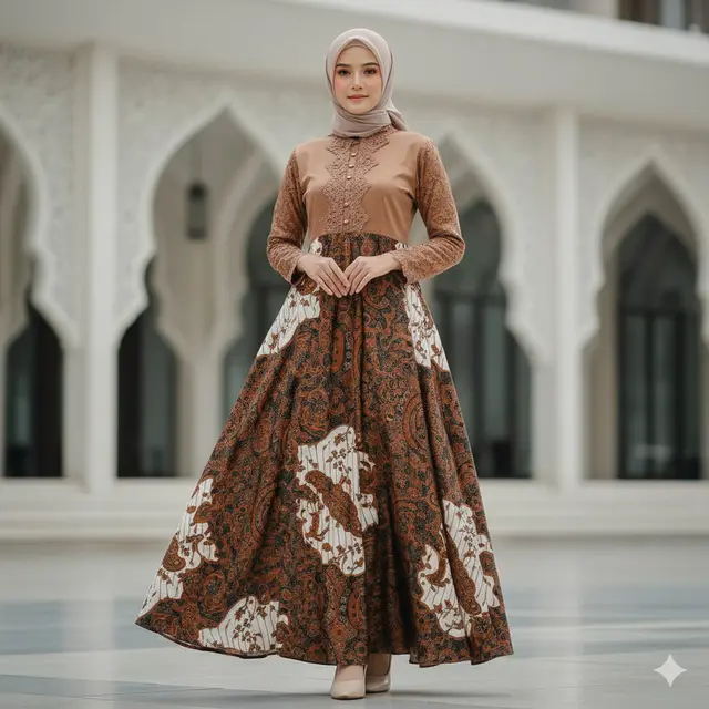 Model Baju Batik Syar’i Sutra Kombinasi Brokat
