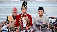 Presiden Jokowi didampingi Menhan sekaligus Presiden terpilih Prabowo Subianto dan Menteri PUPR Basuki Hadimuljono usai upacara HUT ke-79 RI di Istana Negara, IKN, Kalimantan Timur. (Foto: Biro Pers Sekretariat Presiden)