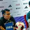 Tan Cheng Hoe, pelatih Timnas Malaysia, dan Dion Cools saat sesi konferensi pers FIFA ASEAN Cup 2026 di GBK, Jakarta, Kamis (24-9-2026). (Dok. Official FAM Facebook)