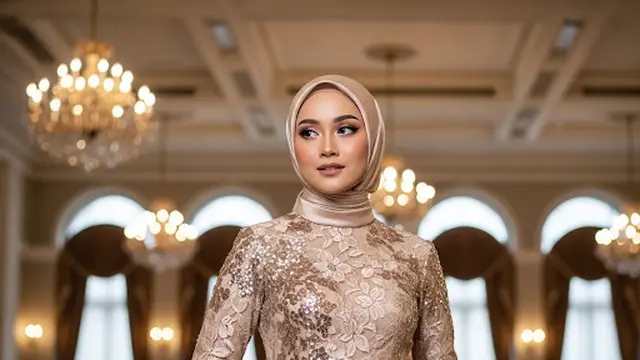 Long Dress Brokat Floral dengan Detail Payet