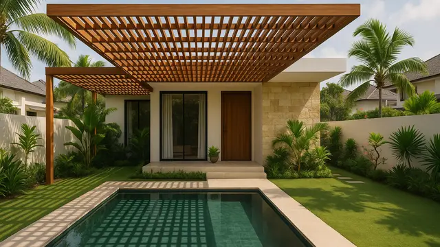 Desain Rumah Minimalis dengan Kanopi Kayu/Ilustrasi gambar oleh AI