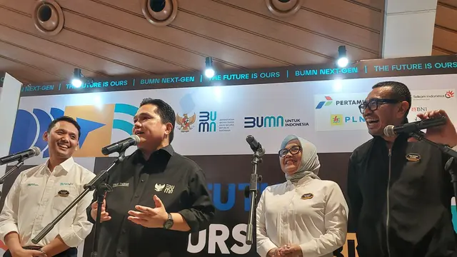 Menteri BUMN Erick Thohir pada acara BUMN NextGen, Selasa (13/2/2024). (Foto: Liputan6.com/Arief RH)