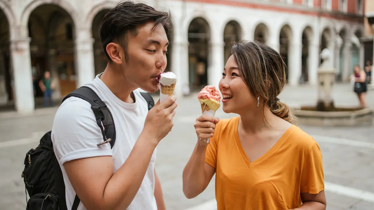 perempuan dan pasangan 25 mei es krim